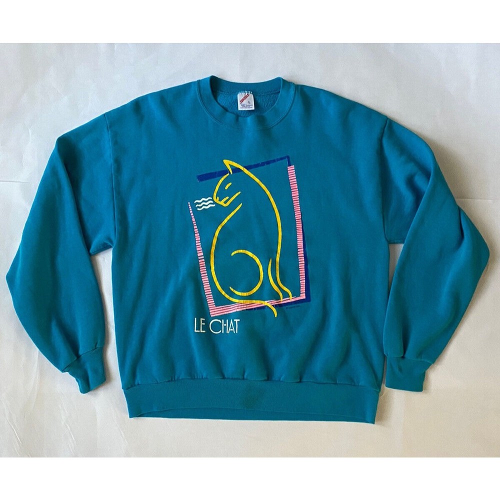 Vintage 90’s Jerzees Sweatshirt Le Chat Cat Made in USA